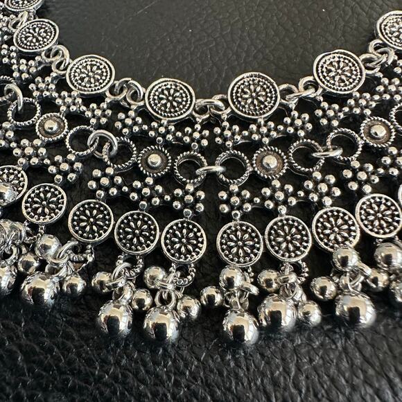 Bollywood Desi Boho Oxidized Filigree Silver Tone Necklace - Picture 1 of 5